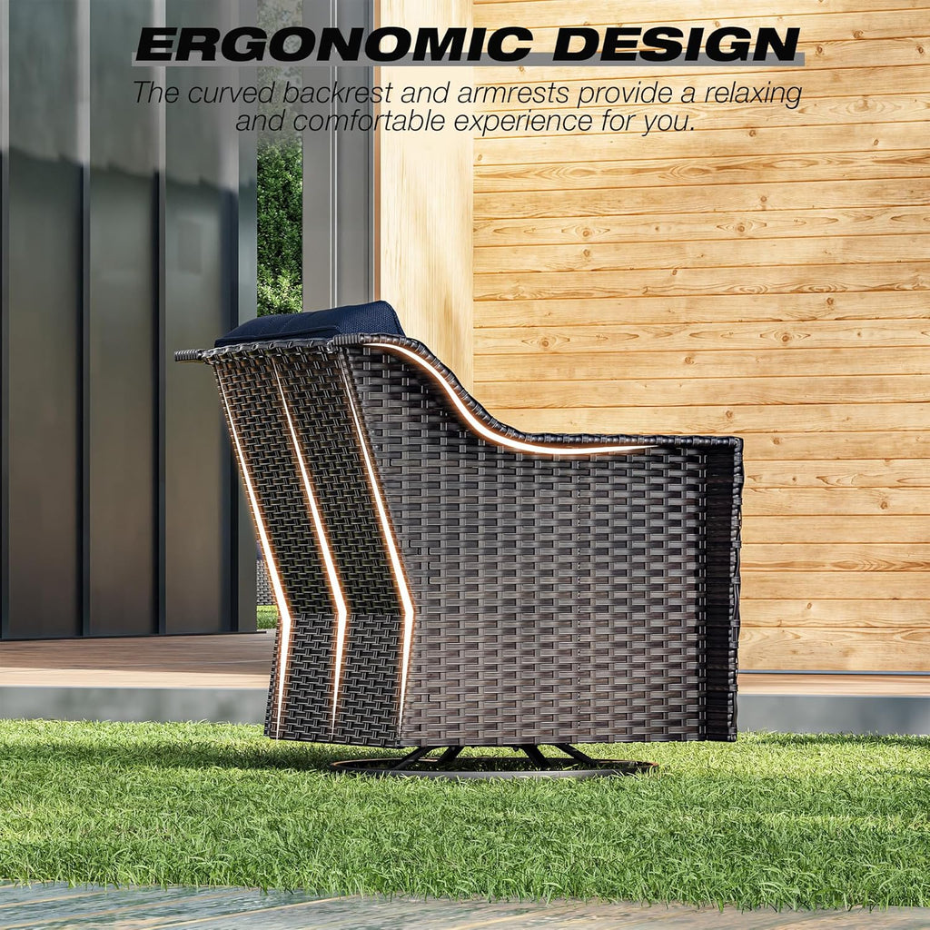 Joyside Wicker Patio Furniture Sets, 8 Pieces Upgraded Large Size Outdoor Furniture with Swivel Rocking Patio Chairs, Patio Dining Chair, 3-Seat Sofa, Outdoor Ottoman, Thick Cushions, Wide Armrest