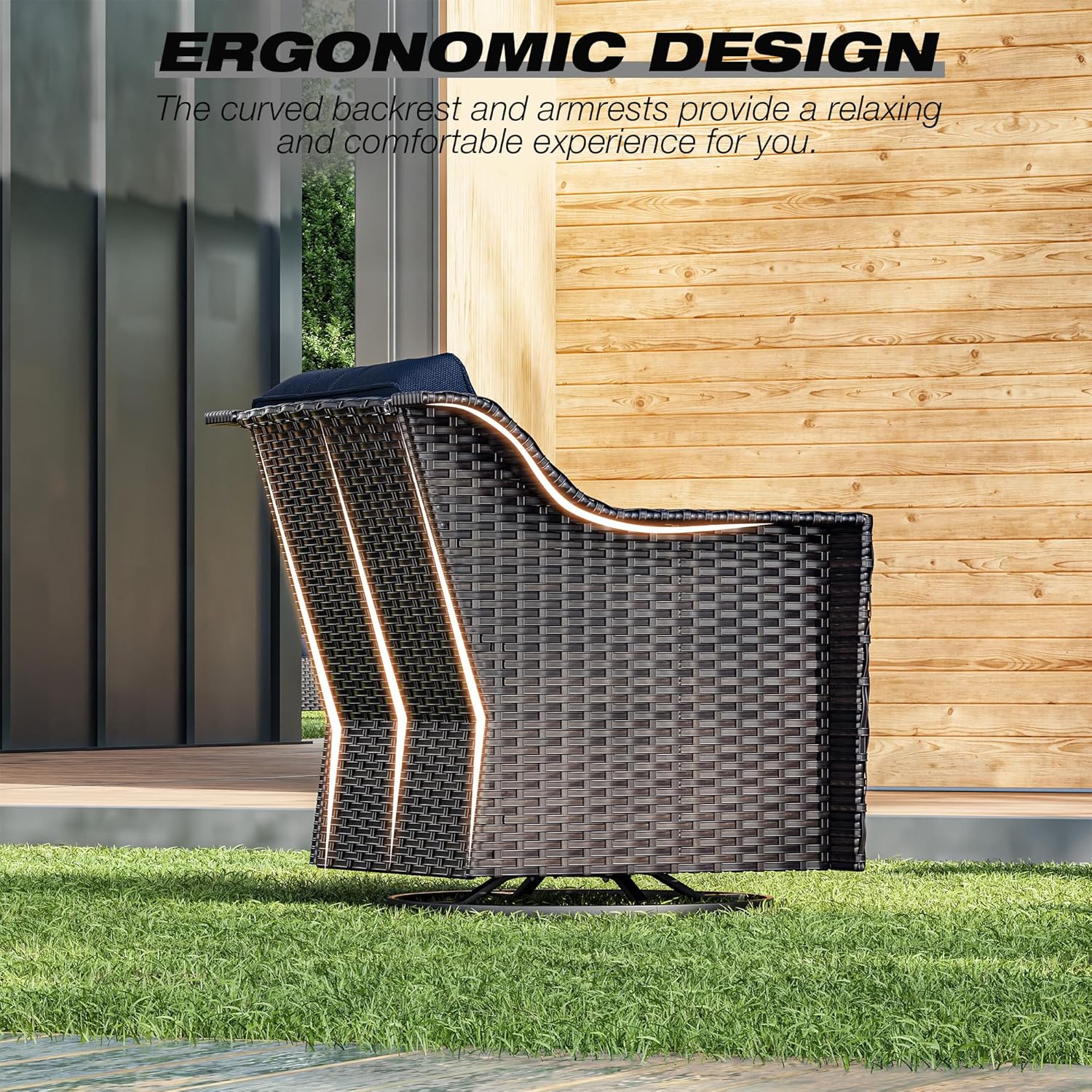Joyside Wicker Patio Furniture Sets, 8 Pieces Upgraded Large Size Outdoor Furniture with Swivel Rocking Patio Chairs, Patio Dining Chair, 3-Seat Sofa, Outdoor Ottoman, Thick Cushions, Wide Armrest