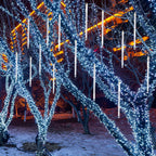 LJLNION 24 Tubes Meteor Shower Lights, Outdoor Icicles Christmas Decor, 12 Inch 864 LED Snow Falling Connectable Raindrop Lights, Xmas Wedding Party Tree Holiday Decoration, White