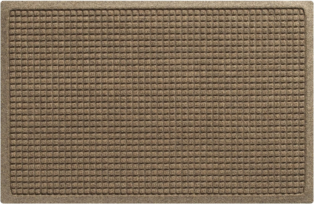 WaterHog Squares Front Door Mat Indoor Outdoor Entrance, Absorbent All-Weather Doormat with Non-Slip Rubber Backing, Dirt & Moisture Trapper, Low Profile, Easy Clean, Made in USA, 23"x35.5" Camel