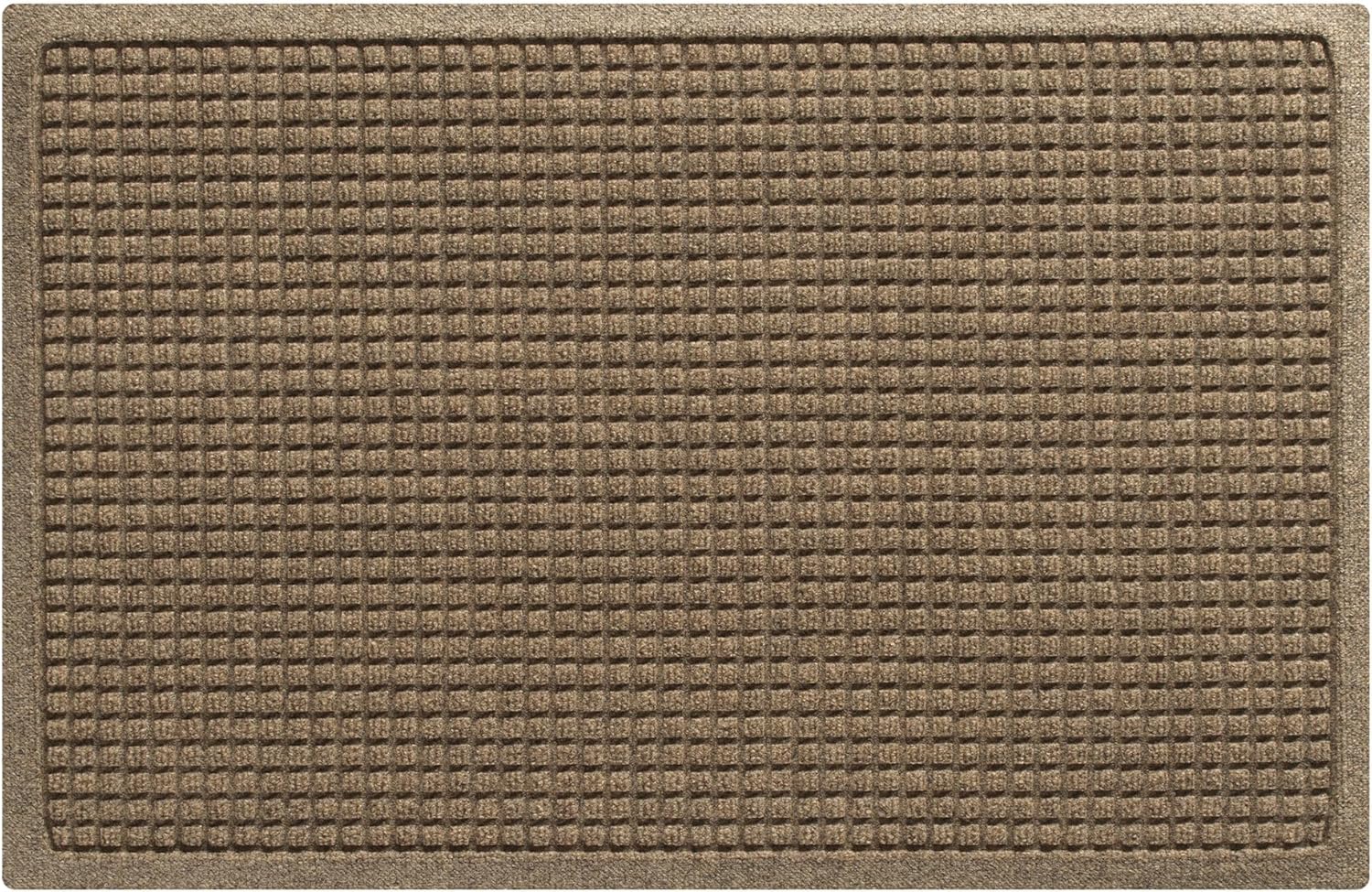 WaterHog Squares Front Door Mat Indoor Outdoor Entrance, Absorbent All-Weather Doormat with Non-Slip Rubber Backing, Dirt & Moisture Trapper, Low Profile, Easy Clean, Made in USA, 23"x35.5" Camel