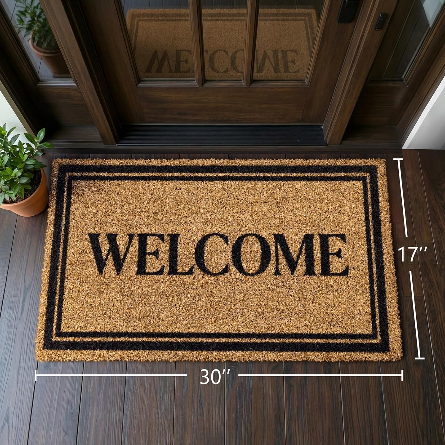 Kelarea Coco Coir Welcome Door Mat with Heavy Duty Backing, 17" x 30" Non-Slip, Easy Clean Mat for Front Door, Entrance, Porch, Indoor/Outdoor