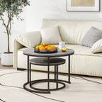 HOJINLINERO Round Coffee Table,Nesting Coffee Table Set of 2,Center Tables for Living Room,Office, Home Small Space,Stacking Side Tables,Sturdy and Easy Assembly,Wood Desktop,Black+Warm Grey,Large