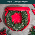 HOLDN’ STORAGE Premium Wreath Storage Bag - Durable Material - Waterproof - Heavy-duty Christmas Storage Container for Xmas Wreath with Dual Zipper Closure, Tear-proof, 48"W x 8"D - Red
