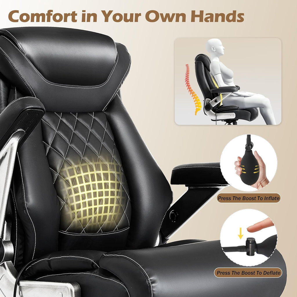 700lbs Big and Tall Office Chair, Ergonomic Heavy Duty Executive Cloth Office Chair with 5D Flip Arms & Adjustable Lumbar Support & Dual Rubber Wheel, Large Thick Padded Extra Wide Seat, Black