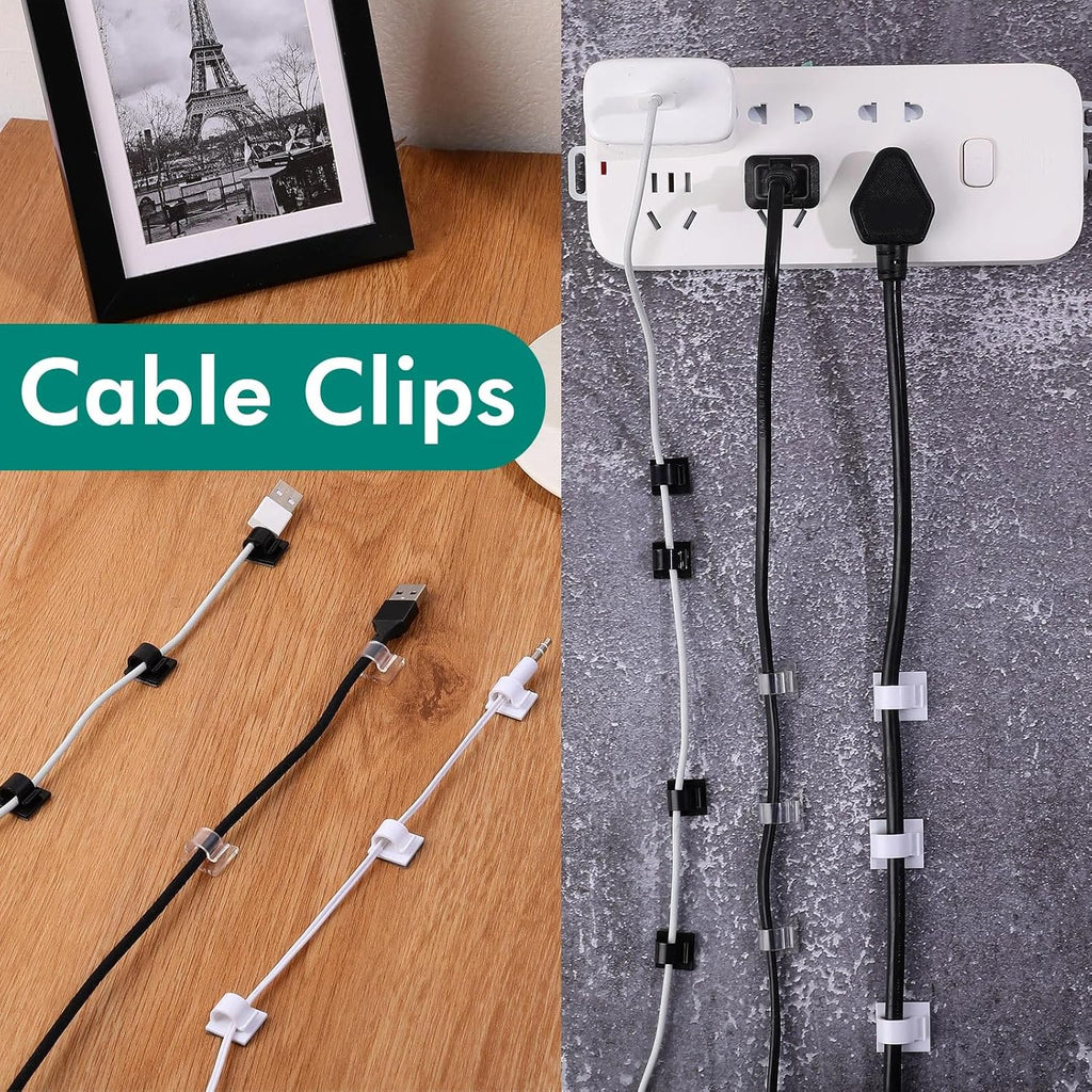 Namalu 240 Pcs Cable Clips Outdoor Wire Clip Adhesive Cable Hook Cord Organizer Holder R Shape Christmas Light Clip for Desk Wall Cable Management String Lights Fairy Light Decoration(Clear, Medium)