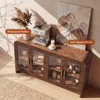 Curved Buffet Storage Cabinet, 59.7" Modern Sideboard with 4 Glass Doors & Adjustable Shelves, Wood Coffee Bar Console Table, Kitchen Cabinet Office Credenza, Hallway, Dark Burl