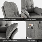 Power Recliner Chair for Adults with Heat & Massage - Linen Electric Reclining Sofa with Remote Control, 3 Side Pockets, 180° Lay Sleeper for Living Room Home Theater, Light Grey