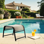 2-Pack Outdoor Textilene Fabric Footstools with Iron Frame - Waterproof Stackable Ottoman Set for Patio Garden and Poolside (Beige)