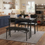 GarveeHome Dining Table Set for 4, Kitchen Table with Upholstered Chairs and Bench, Wood Rectangular Dining Table and Chairs Set for Small Space, Apartment, Dinner, Rustic Black