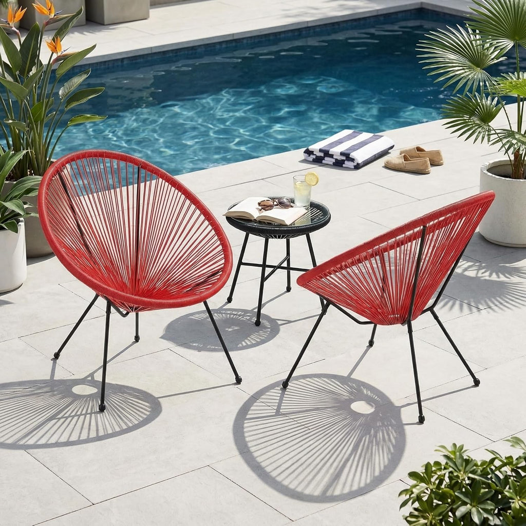 Dancongtea Set of 2 Outdoor Wicker Chairs, PE Rattan Armchair with Steel Frame, Modern Woven Basket Chair for Patio Balcony Garden, Orange