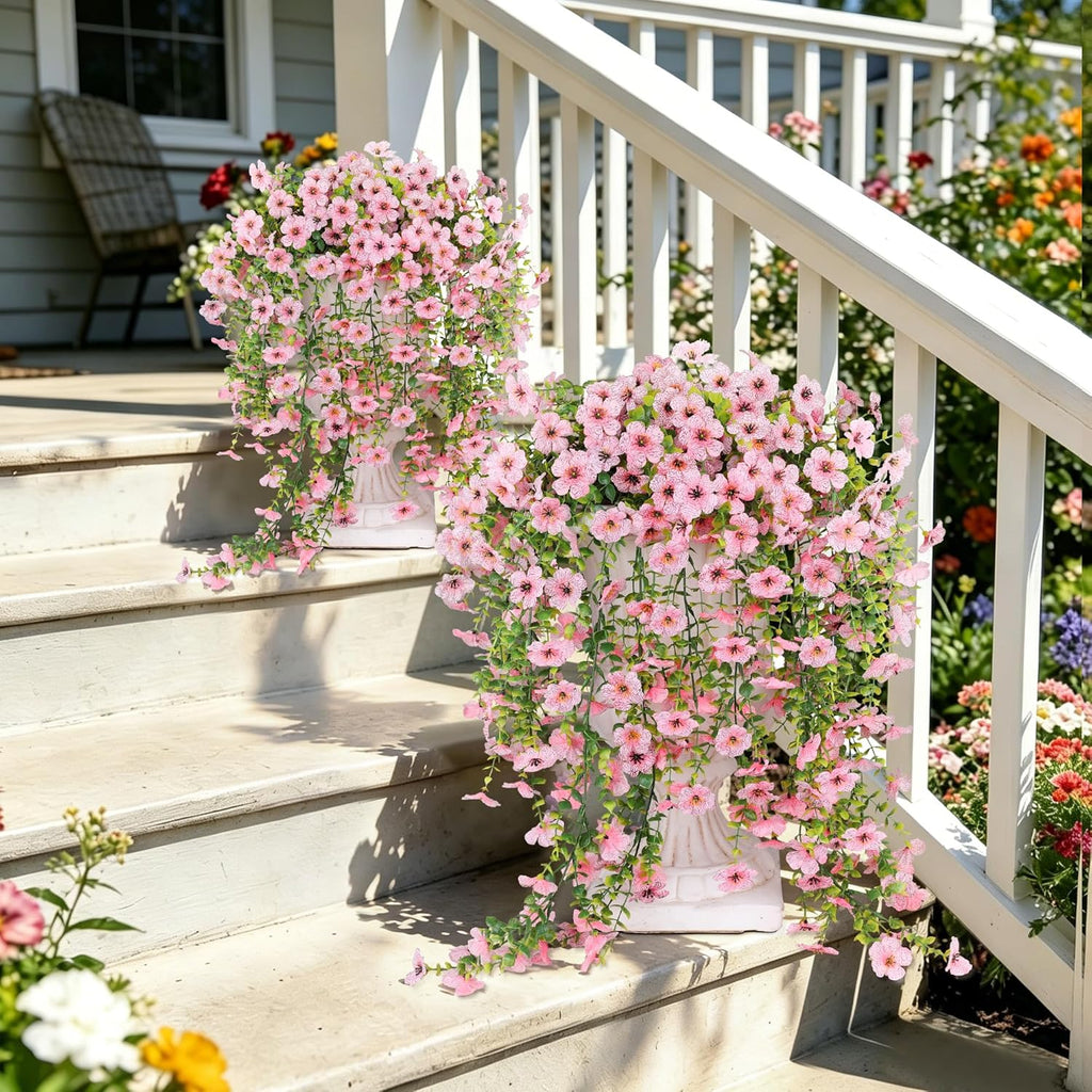 AGIRL 6 Bundles Artificial Flowers for Outdoors Spring Summer Decoration,Pink Fake Hanging Flowers,UV Resistant Silk Faux Plants for Garden,Patio,Porch,Yard,Farmhouse Decor (Pink)