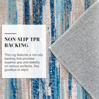 Lansny Abstract Runner Rug 2x6, Blue Washable Hallway Runner Rug Non-Slip, Soft Printed Kitchen Runner, Thin Faux Wool Runners for Hallways, Modern Floor Carpet for Entryway Bedroom Hall Indoor