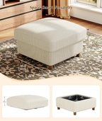 Kidirect Corduroy Ottoman with Storage, 25" Oversize Ottomans, Tool-Free Setup Storage Bench for Bedroom, Solid Wood Foot Rest, Comfy Foot Stool, Square Ottoman Coffee Table for Living Room, Beige