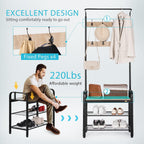 VIVOHOME 3-in-1 Entryway Hall Tree, Heavy Duty MDF Stand Coat Rack with Storage Bench, Industrial Wood Furniture with Stable Metal Frame, 8 Hooks, Light Brown