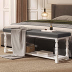 YITAHOME 48 Inch Entryway Bench, Storage Bench with Metal Shelf & Cushioned Seat, Indoor Shoe Rack Bench Seat for Dressing Room, Bedroom, Hallway, Entrance, Grey & White