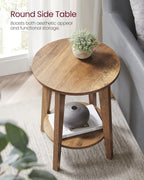 Round End Table with Lower Shelf, Particleboard, Grey and Brown, 15.8x19.7 Inch, 2-Tier Storage, Modern Style, Space-Saving Nightstand
