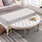 chairus 55" Button Tufted Semi-Circle Dining Bench Linen Halfmoon Entryway Bench Comfy Upholstered Bench Seat for Bay Window/Bedroom End of Bed/Living Room/Indoor, Beige