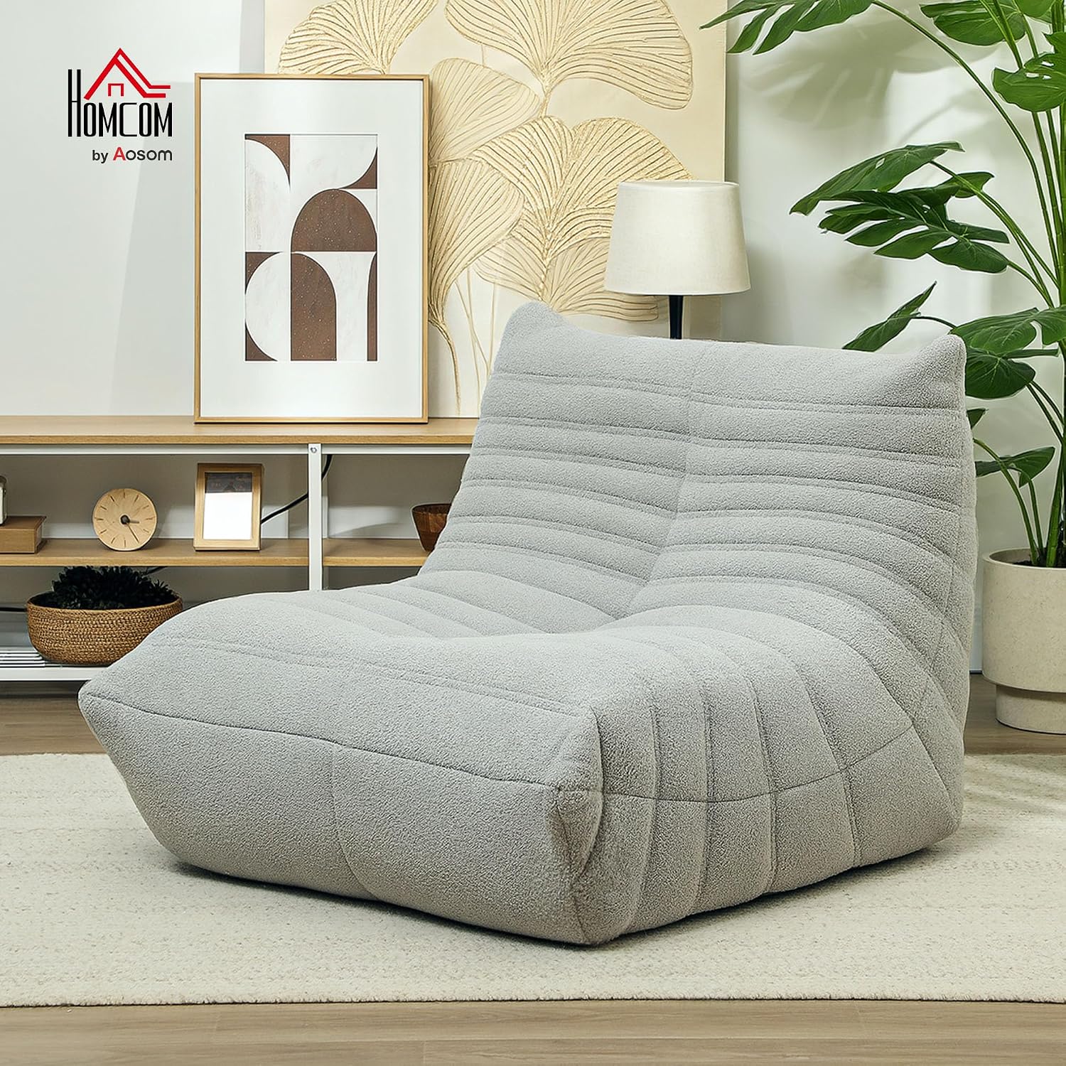 HOMCOM Bean Bag Chair for Adults, Giant Fireside Chair, Light Gray | Lazy Sofa, Bean Bag Sofa, High Density Comfortable Foam, Living Room, Bedroom