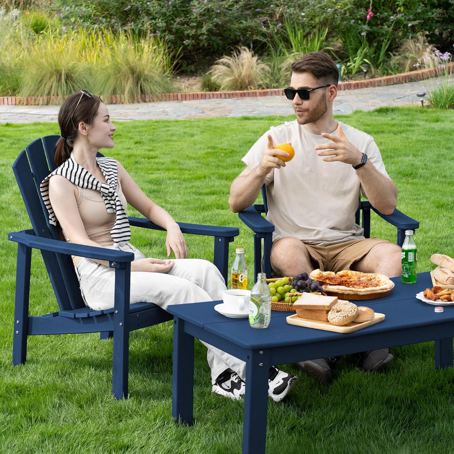 nevilywood Compact Stackable Adirondack Chairs Set of 4, 26.3" Wide HDPE Outdoor Patio Chairs - Durable, Space-Saving Design for Porch, Lawn or Garden, Navy