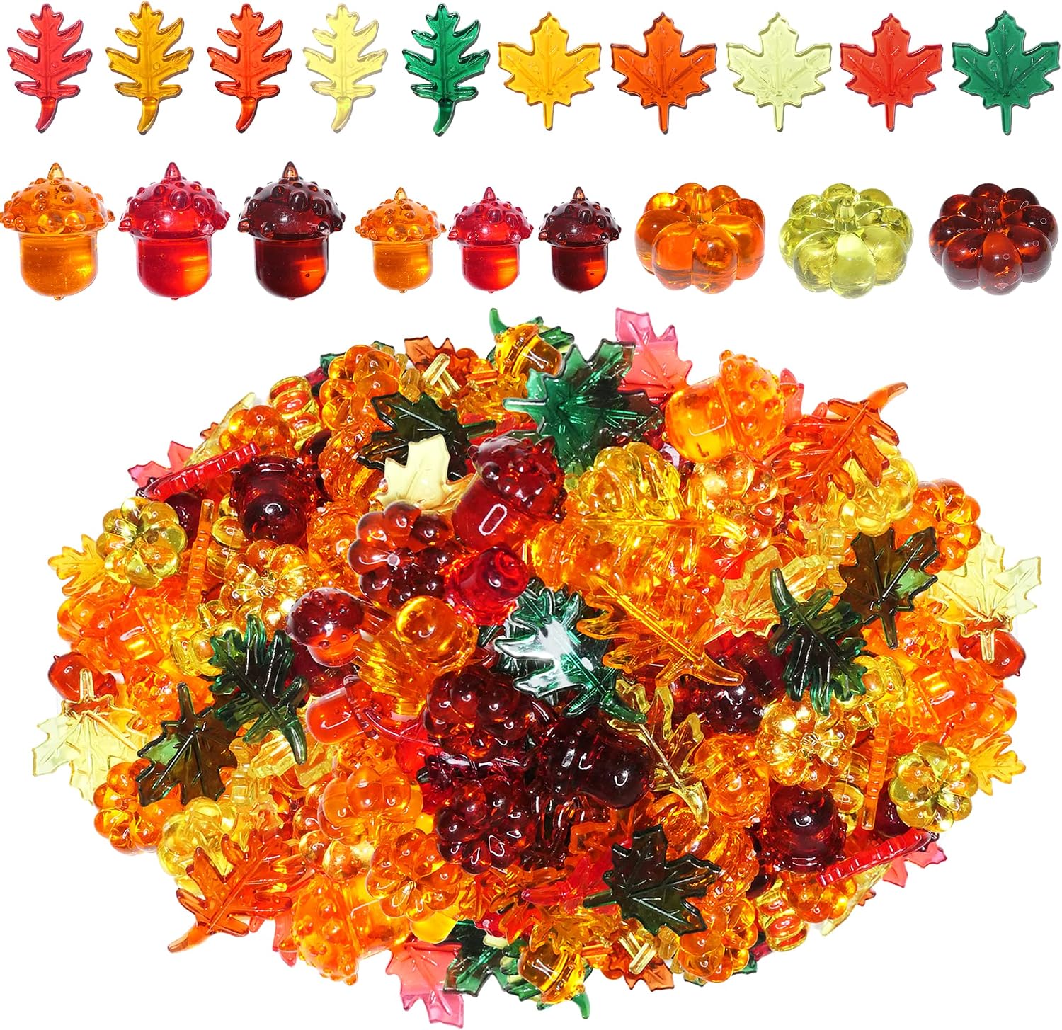 HADDIY Fall Vase Filler,165 Pcs Acrylic Pumpkin Leaves Acorn Gems Sensory Bin Fillers for Thanksgiving Centerpieces Table Decorations,Table Scatters,Preschool Counting and Thanksgiving Craft