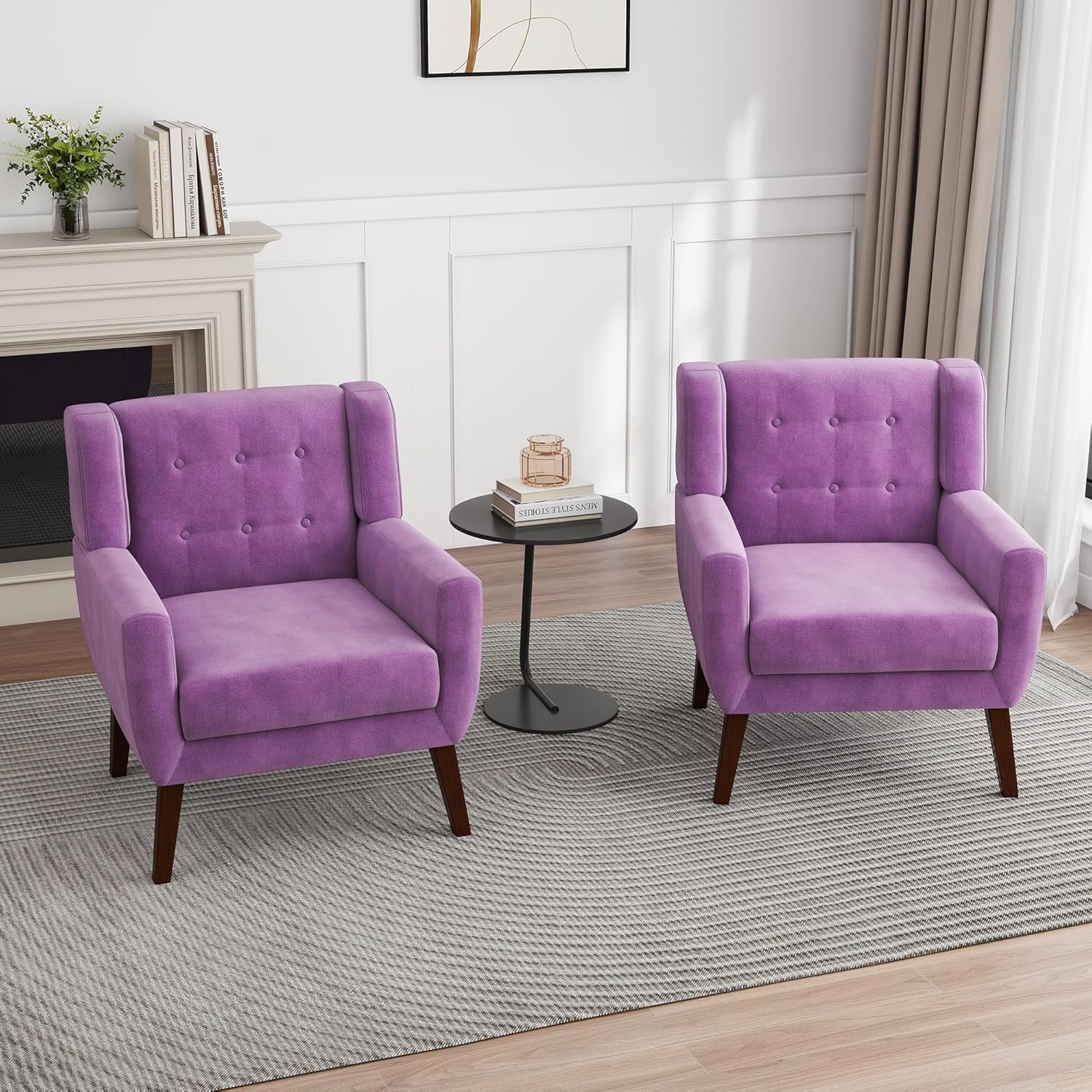 Velvet Accent Chair, Morden Upholstered Armchair for Living Room, Button Tufted Bedroom Side Reading Seat - Purple