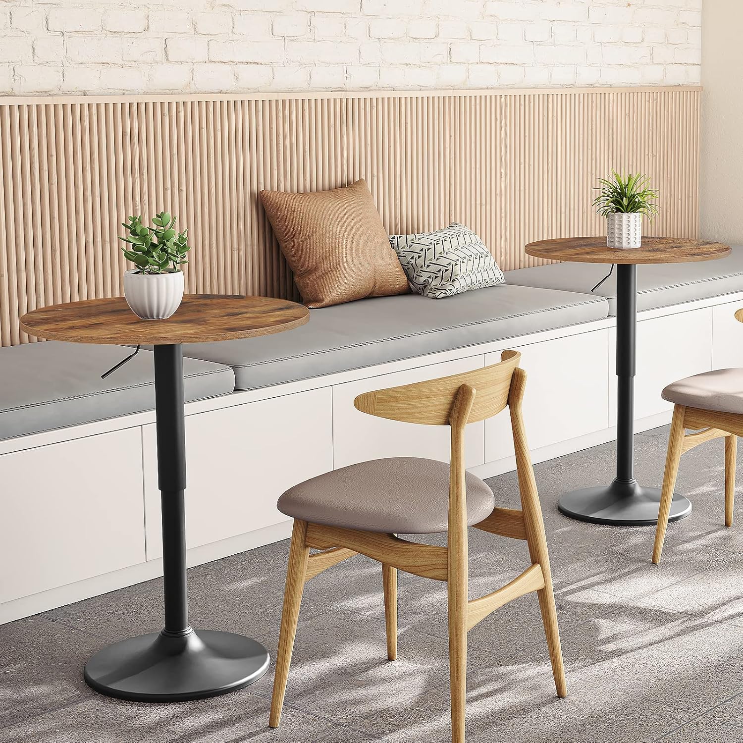 HOOBRO Bar Table, Height-Adjustable Round Pub Table 27-35.4 Inches with Sturdy Base, Modern Style, Easy to Assemble, Suitable for Small Space, Rustic and Black BF58BT01G1
