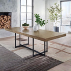 Signature Design by Ashley Tomtyn Casual Self Storing Leaf Dining Extension Table with Trestle Base, Light Brown