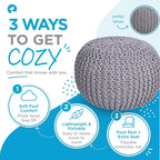 BIRDROCK HOME Round Pouf Ottoman Foot Rest - 18.5”x18.5”x15” Boho Compact Comfortable Soft Cotton Braided Foot Stool with Bean Bag Filling for Living Room, Bedroom, or Nursery (Light Gray)