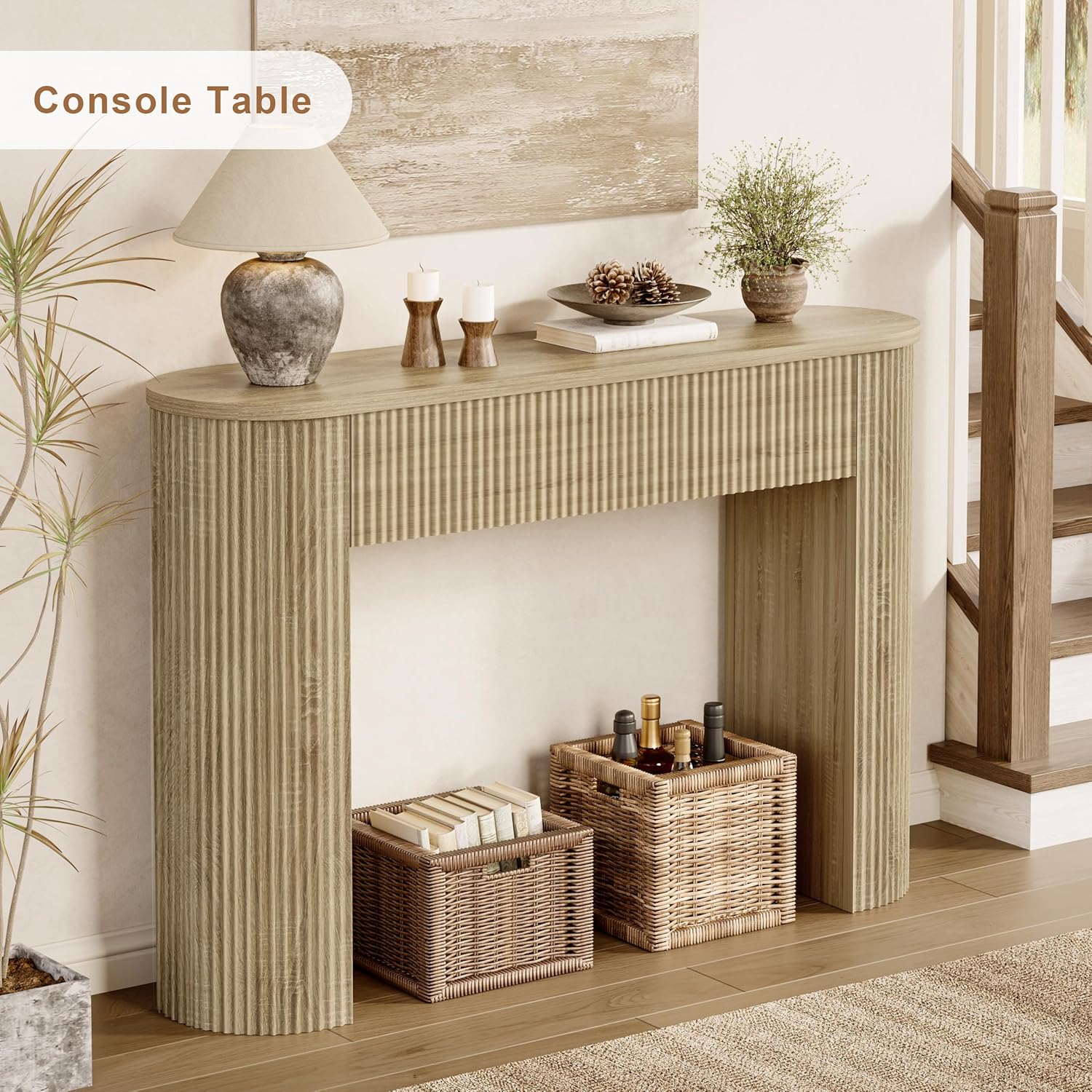 MECHYIN 47" Console Table, Fluted Sofa Table with Sturdy Construction, Small Curved Entryway Table for Entrance, Behind The Couch, Hallway, Living Room, Foyer