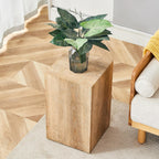 Natural Wood Marble Texture Side Table, MDF End Table, 11.8 x 11.8 x 19.6 Inch, Rectangular Living Room Accent