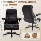 Fabric 700lbs Big and Tall Office Chair, Ergonomic Heavy Duty Executive Cloth Office Chair with 5D Flip Arms & Adjustable Lumbar Support & Dual Rubber Wheel, Large Thick Padded Extra Wide Seat, Black