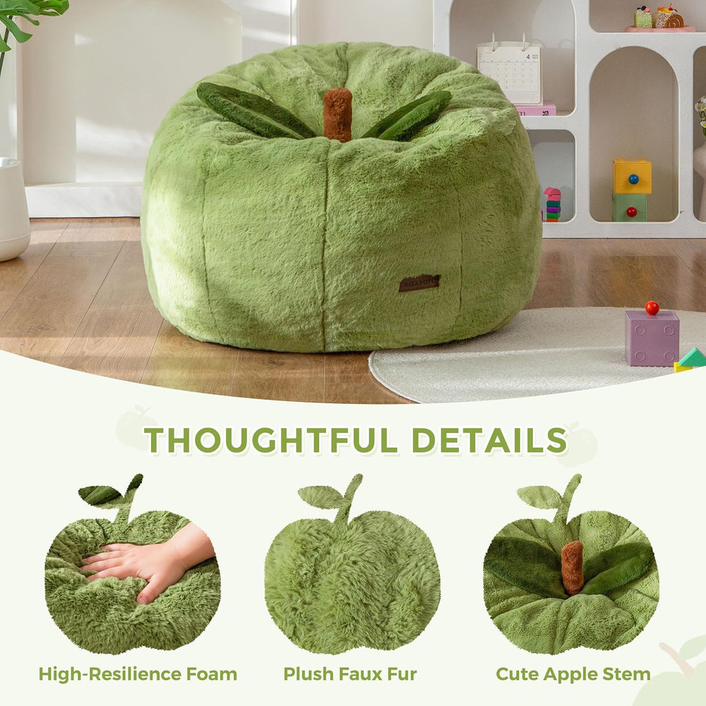 MAXYOYO Kids Bean Bag Chair, Apple-Shaped Toddler Sofa with Fur Fabric | Cute Bean Bag Sofa for Boys and Girls, Plush Floor Chair Seat for Bedroom, Playroom, Reading Corner