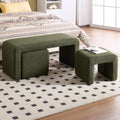 LukeAlon 3-Piece Nesting Ottoman Bench Set, 40.5" Wide Upholstered End of Bed Bench with 2 Small Stools Sherpa Comfy Entry Bench Vanity Stools Modern Arched Bench for Living Room Bedroom, Green