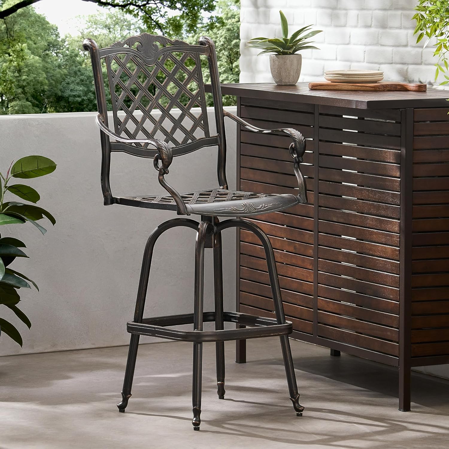 Christopher Knight Home Avon Outdoor Cast Aluminum Bar stool, Shiny Copper