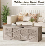 51.2" Storage Chest, Extra Large Storage Bench with 2 Safety Hinges, Storage Trunk Supports 330 lb, Wooden Blanket Storage for Bedroom, livingroom, entryway, Greige
