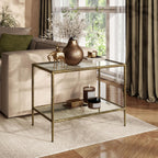 24/7 Shop at Home Lalia Modern 30-inch Metal End Table with Tempered Glass Top and Shelf, Hammered Steel Frame for Living Room, Matte Gold