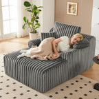 Mangodan 63" Oversized Chaise Lounge Chair Indoor, Boneless Couch Chair with 3 Pillows, Comfy Reading Chair with Wide Arms, No Assembly Required Corduroy Couch, Sleeper Sofa for Living Room, Gray