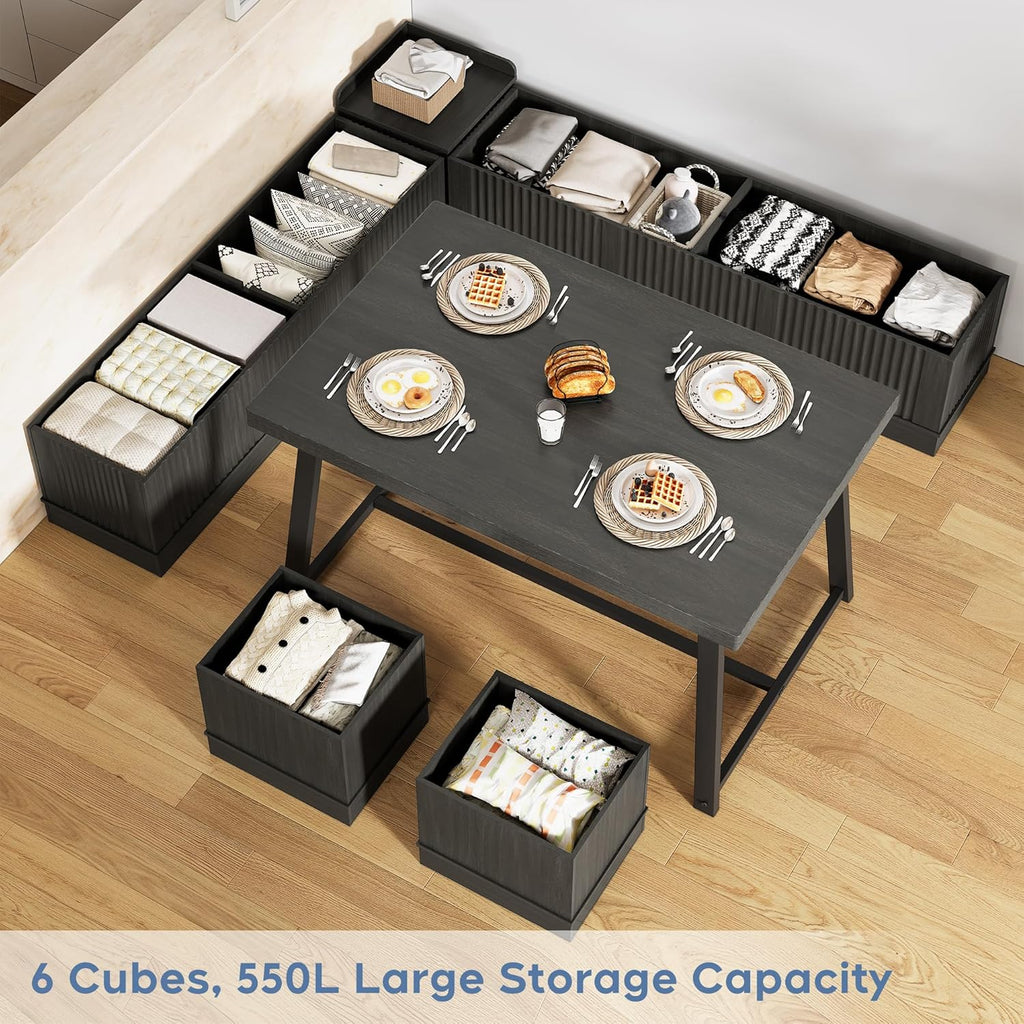XIAO WEI Corner Dining Table Set, 6-Piece Breakfast Nook Dining Set with Storage Bench and Stools, 47" Banquette Seating for Small Space, Apartment Kitchen & Dining Room, Espresso Brown Wood