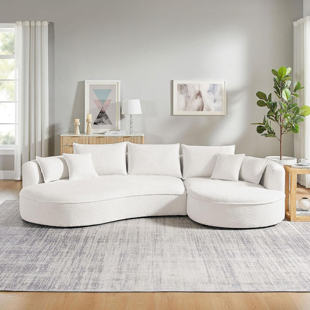 KEVINSPACE 128.15" Sofa Couch Modern Curved Cloud Round Sectional Couches Comfy with Pillows Luxury Chaise L Shape Upholstery for Living Room Apartment White Right Hand Facing