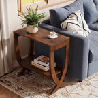 Solid End Table, 2-Tier Couch Side Table with Arched Legs for Small Space, Living Room, Easy Assembly, Rustic Walnut