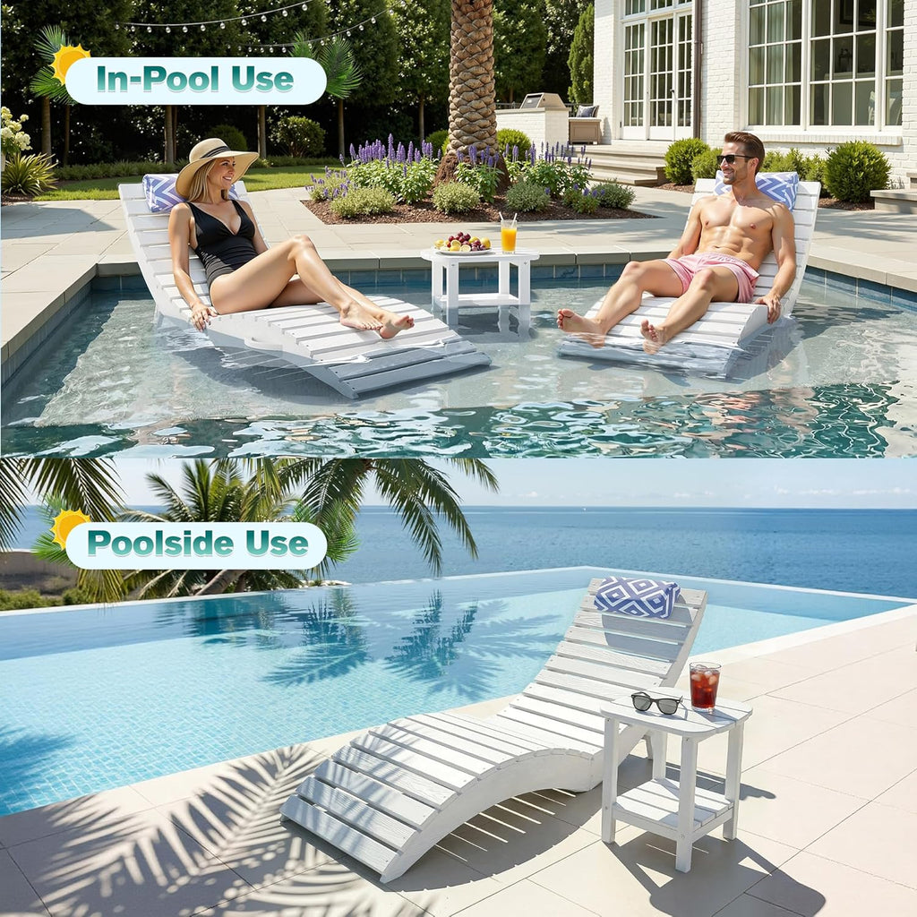 nalone Foldable Pool Lounge Chair, HDPE in Pool Chaise Lounge (2, White) | With Wheels and Pillow, No Installation Required, Large Size, For Pool Beach Patio, Folding Tanning Chairs