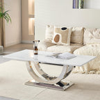 Henf Modern 50" Coffee Table White Faux Marble Center Table with Silver Mirrored Stainless Steel Base, Luxury Accent Sofa Table for Living Room Apartment (White & Silver)
