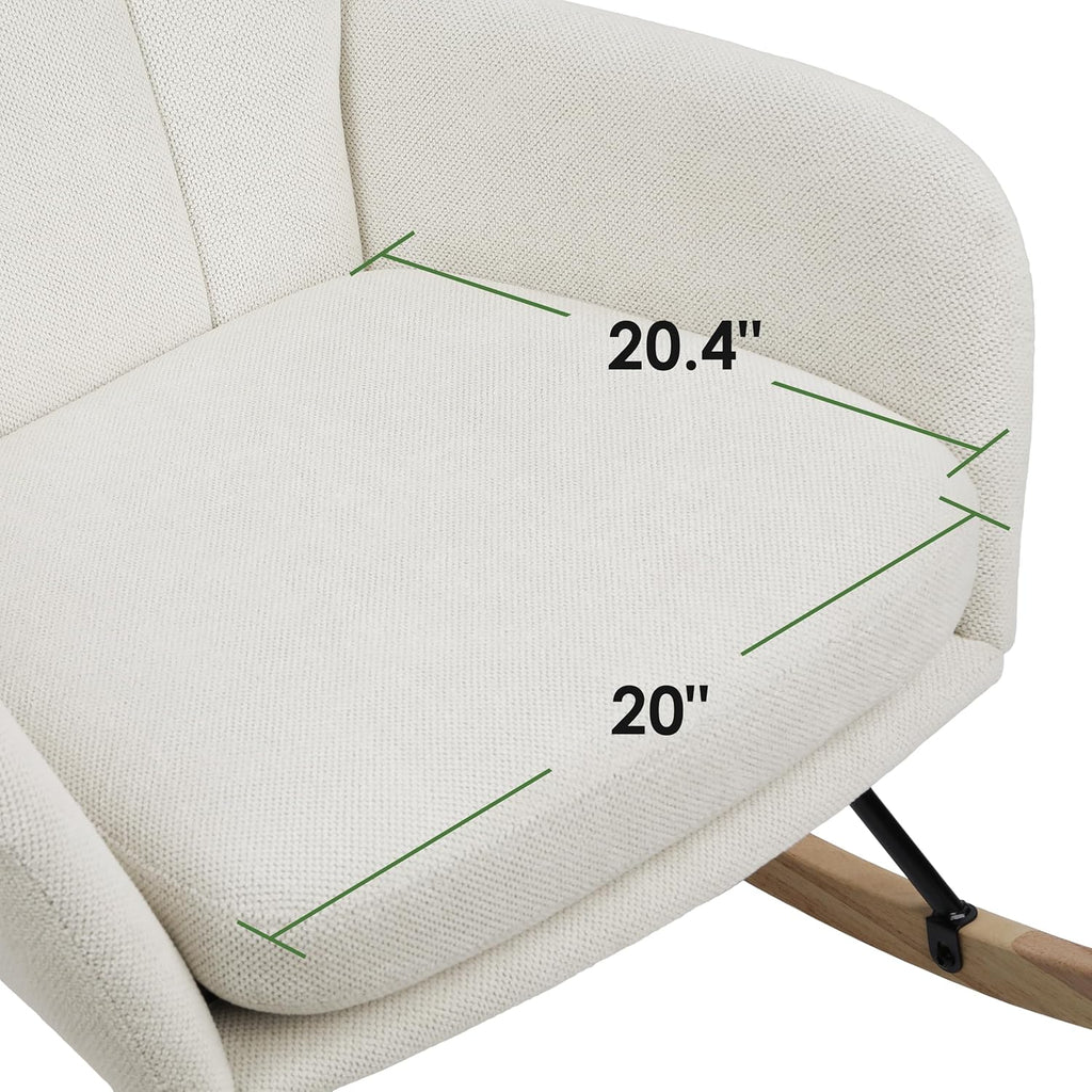 Nursery Rocking Chair Upholstered, High Backrest Glider Rocker Accent Chair with Padded Removable Cushion Comfy Nursing Chair for Living Room Bedroom Office, Beige