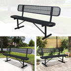 4FT Heavy Duty Metal Park Bench for Outside, Thermoplastic-Coated Weatherproof Outdoor Bench with Backrest & Portable Frame, Commercial Benches for Shopping Mall, Store, Park, Patio, Porch, Black