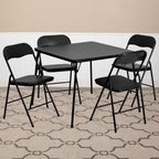 EMMA + OLIVER 5-Piece Multipurpose Folding Card Table and Chairs Set for 4 Players, Padded Top Portable Square Folding Table and Chairs Set, Black