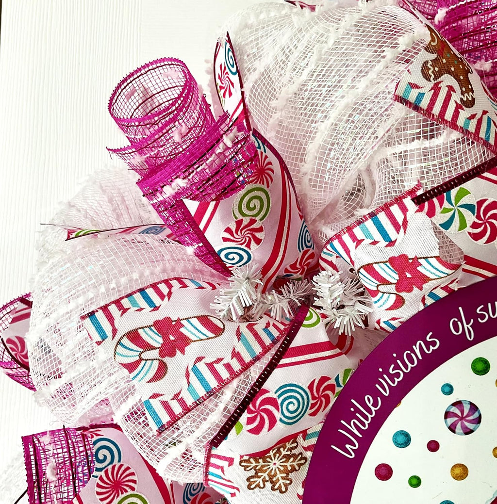 Gingerbread Sugar Plum House Christmas Wreath Handmade Deco Mesh Available in 24 inch and 28 inch diameters