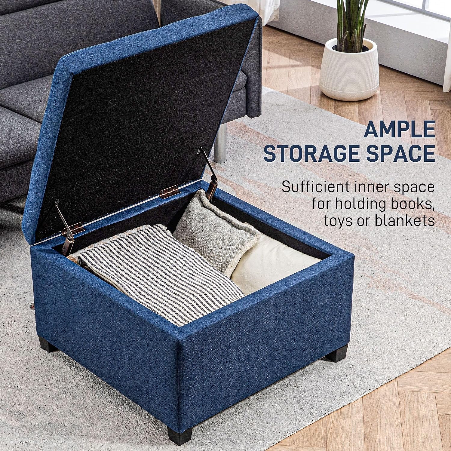 Vintage Storage Ottoman with Button-Tufted Design
