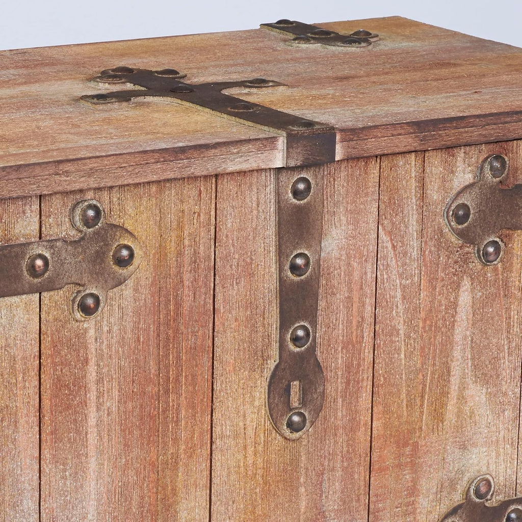 Household Essentials Victorian Style Decorative Trunk in Chinese Fir Wood with Metal Accents, Natural