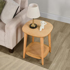 Boho End Table with Rattan Storage Shelf ,Square Sofa Beside Tables with Rounded Corners, Small Telephone Table- for Living Room, Vintage-Inspired Accent Corner Table, Natural Oak CJZ-D0635-OA